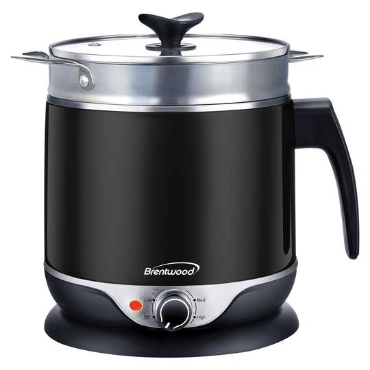Brentwood 1.9qt. 600-Watt Stainless Steel Cordless Electric Hot Pot Cooker & Food Steamer With Swivel Base